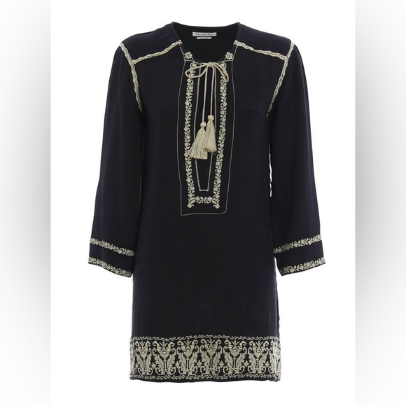 Isabel Marant Étoile Black Embroidered Boho Tunic Dress Top 100% Cotton Size 40 - Picture 1 of 12